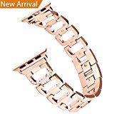 Bling Bands for Apple Watch Band 42mm for Women Men, Hotodeal Metal Replacement Strap for Iwatch Wristband Sport Replacement for Apple Watch, Series 3/ 2/ 1, Nike+, Sport, Edition, Rose Gold