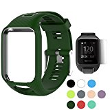 TUSITA WristBand for TomTom Runner 2 3/Spark/Spark 3/Golfer 2/Adventurer, Replacement Silicone Band Strap Accessory (Olive)