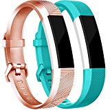 Tobfit for Fitbit Alta Bands(2 PACK), Small, Rose Gold/Teal