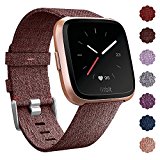 QIBOX Fitbit Versa Bands, Woven Fabric Wrist Strap Quick Release Watch Band with Classic Square Stainless Steel Buckle for Fitbit Versa Fitness Smart Watch(Brown)
