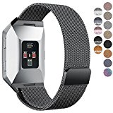 hooroor Fitbit Ionic Bands, Fully Magnetic Closure Clasp Mesh Loop Milanese Stainless Steel Ionic Band for Fitbit Ionic Smartwatch (Black Small)