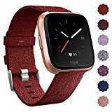 QIBOX Fitbit Versa Bands, Woven Fabric Wrist Strap Quick Release Watch Band with Classic Square Stainless Steel Buckle for Fitbit Versa Fitness Smart Watch(Garnet)