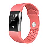 Swees For Fitbit Charge 2 Bands Sport Silicone Small & Large (5.7″ – 8.3″), Replacement Breathable Sport Bands with Air Holes for Fitbit Charge 2 Women Men, Black, Grey, Navy Blue, Pink, White, Teal