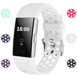For Fitbit Charge 2 Bands, Adjustable Replacement Sport Strap Bands for Fitbit Charge 2 Smartwatch Fitness Wristband Soft Silicone All White Small