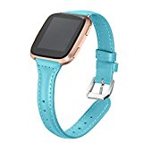 bayite Bands For Fitbit Versa, Slim Genuine Leather band Replacement Accessories Strap for Versa Women Men, Teal