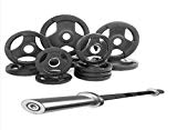 XMark Fitness Combo Offer Olympic Bars with Premium Quality Rubber Coated Tri-grip Olympic Plate Weights