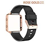 AIUNIT Fitbit Blaze Band with Frame, Fitbit Blaze Replacement Large Bands Accessories Wristband Watch Sport Strap for Fitbit Blaze Smart Fitness Tracker Women Men Boys(Black Band & Gold Rose Frame)