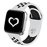 DEKER for Fitbit Versa Bands for Women Men Small Large Wrist, Breathable Soft Fitness Sport Silicone Strap Replacement Accessories Wristbands for Fitbit Versa Smart Watch (White/Black, Large)
