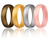 ROQ Silicone Wedding Ring For Women, Set of 4 Affordable Comfort Fit 6mm Love Metallic Silicone Rubber Wedding Bands – Silver, Gold, Rose Gold, Bronze – Size 7