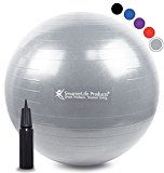 SmarterLife Exercise Ball for Yoga, Balance, Stability, Fitness, Pilates, Birthing, Therapy, Office Chair and Flexible Seating | Anti Burst, Non Slip Design | + Workout Ball Guide (Silver, 65 cm)