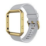 Simpeak Fitbit Blaze Bands with Frame, Silicone Replacement Band Strap with Black Frame Case for Fit bit Blaze Smart Fitness Watch, Large, Grey