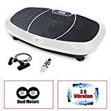 Clevr 3D Fitness Whole Body Vibrating Platform Exercise Machine, Dual Motor Full Body Vibration with Remote Control & Resistance Bands for Balance & Versatile Workouts, 360 Degree Shake, White