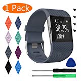 KingAcc Fitbit Surge Bands, Silicone Accessory Replacement Band for Fitbit Surge, With Metal Buckle Fitness Wristband Strap WatchBand Women Men (1-Pack, Gray, Large)