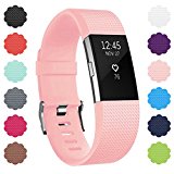 Soulen Fitbit Charge 2 Bands, Soft Accessory Replacement Wristband Strap Classic Large Small Bands Available in Varied Colors with Secure Metal Clasp for Fitbit Charge 2 (1-Pack Pink, Small)