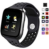 DEKER Fitbit Versa Bands for Women Men Small Large Wrist, Breathable Soft Fitness Sport Silicone Strap Replacement Accessories Wristbands for Fitbit Versa Smart Watch (Gray/Black, Large)