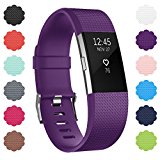 Soulen Fitbit Charge 2 Bands, Soft Accessory Replacement Wristband Strap Classic Large Small Bands Available in Varied Colors with Secure Metal Clasp for Fitbit Charge 2 (1-Pack Purple, Small)