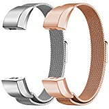 Oitom For Fitbit Alta HR Accessory Bands and For Fitbit Alta Band,New Fashion Stainless Steel Milanese Loop Wristband (2 Pack Silver+Rose Gold, Small 5.1″-6.7″)