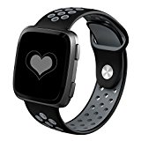 DEKER for Fitbit Versa Bands for Women Men Small Large Wrist, Breathable Soft Fitness Sport Silicone Strap Replacement Accessories Wristbands for Fitbit Versa Smart Watch (Black/Gray, Large)
