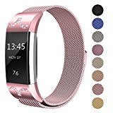 Swees For Fitbit Charge 2 Bands Metal Small & Large (5.5″ – 9.9″), Milanese Stainless Steel Magnetic Replacement Wristband for Fitbit Charge 2 Women Men, Silver, Champagne, Rose Gold, Black, Colorful
