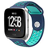Fitbit Versa Bands for Women Men Small Large, NO1seller Top Soft Silicone Sport Strap Replacement with Ventilation Holes for Fitbit Versa Fitness Smart Watch (Lake Blue/Teal, Small:5.5-7.1″)