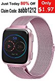 Vancle For Fitbit Versa Bands, Stainless Steel Milanese Mesh Loop Metal Replacement Wristbands with Magnet Lock for Fitbit Versa (Sakura Pink, Small)