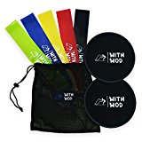 WITHWOD CORE WORKOUT SLIDER GLIDING Dual-Sided DISCS WITH RESISTANCE BANDS (SET OF 5) | Various Level and Floors Workout | Strength Ankle Straps | Home Exercise & Gym Fitness