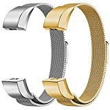 Oitom For Fitbit Alta HR Accessory Bands and For Fitbit Alta Band, Fashion Stainless Steel Milanese Loop Wristband (2 Pack Silver+Gold, Small 5.1″-6.7″)