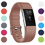 Soulen Fitbit Charge 2 Bands, Soft Accessory Replacement Wristband Strap Large Small Band Available in Varied Colors with Secure Metal Clasp for Fitbit Charge 2 (1-Pack Brown, Small (5.7″-7.8″))