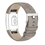 iGK For Fitbit Charge 2 Bands, Genuine Leather Replacement Bands for Fitbit Charge 2 Matte Grey