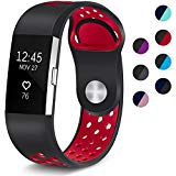 Maledan Sport Bands for Fitbit Charge 2 with Air Holes, Black/Red Small