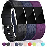 Maledan For Fitbit Charge 2 Bands (3 Pack), Black, Blue and Plum, Large