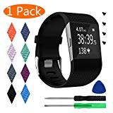 KingAcc Fitbit Surge Bands, Silicone Accessory Replacement Band for Fitbit Surge, With Metal Buckle Fitness Wristband Strap WatchBand Women Men (1-Pack, Black, Small)