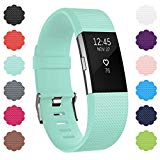 Soulen Fitbit Charge 2 Bands, Soft Accessory Replacement Wristband Strap Large Small Band Available in Varied Colors with Secure Metal Clasp for Fitbit Charge 2 (1-Pack Teal Blue, Small (5.7″-7.8″))