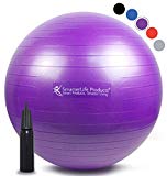 SmarterLife Exercise Ball for Yoga, Balance, Stability, Fitness, Pilates, Birthing, Therapy, Office Chair and Flexible Seating | Anti Burst, Non Slip Design | + Workout Ball Guide (Purple, 45 cm)