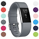 Soulen Fitbit Charge 2 Bands, Soft Accessory Replacement Wristband Strap Classic Large Small Bands Available in Varied Colors with Secure Metal Clasp for Fitbit Charge 2 (1-Pack Gray, Large)