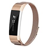 POY For Fitbit Alta Bands/For Fitbit Alta HR Bands, Stainless Steel Milanese Loop Metal Replacement Bracelet Strap with Unique Magnet Lock for Fitbit Alta/Fitbit Alta HR, Large Rose Gold