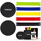 Core Sliders and Resistance Bands, 2 Pcs Dual Sided Gliding Discs 5 Pcs Resistance Loop Bands with Different Stretch Levels- Fitness Trainer Equipment for Abdominal,Strengthen, Physical Therapy