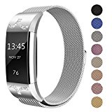 Swees For Fitbit Charge 2 Bands Metal Small & Large (5.5″ – 9.9″), Milanese Stainless Steel Magnetic Replacement Wristband for Fitbit Charge 2 Women Men, Silver, Champagne, Rose Gold, Black, Colorful