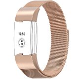 Henoda For Fitbit Charge 2 Bands Small Rose Gold, Milanese Stainless Steel Metal Wristbands Accessories for Fitbit Charge 2 Smart Sport Watch Women Men