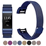 Hotodeal For Fitbit Charge 2 Bands, Band Milanese Loop Stainless Steel Magnet Metal Replacement Bracelet Strap Wristbands Accessories for Women Men, Blue