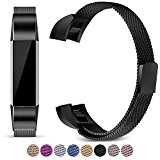 For Fitbit Alta and Alta HR Magnetic Bands, Konikit Band Milanese Loop Stainless Steel Metal Replacement Bracelet Strap, Wristbands Accessories for Women Men (Black)
