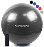 SmarterLife Exercise Ball for Yoga, Balance, Stability, Fitness, Pilates, Birthing, Therapy, Office Chair and Flexible Seating | Anti Burst, Non Slip Design | + Workout Ball Guide (Black, 65 cm)