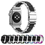GreenInsync Strap Apple Watch 38mm Metal, Special Edition Apple Watch Stainless Steel Replacement Accessory Metal Band Wristbands Bracelet Strap W/Silicone Cover Black for Apple Watch Series 3/2/1