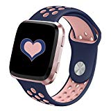 DEKER for Fitbit Versa Bands for Women Men Small Large Wrist, Breathable Soft Fitness Sport Silicone Strap Replacement Accessories Wristbands for Fitbit Versa Smart Watch (BluePink, Large)