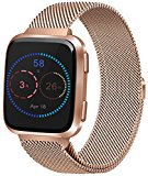 Vancle For Fitbit Versa Bands, Stainless Steel Milanese Mesh Loop Metal Replacement Wristbands with Magnet Lock for Fitbit Versa (Rose Gold, Small)