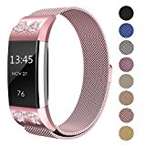 Swees For Fitbit Charge 2 Bands Metal Small & Large (5.5″ – 9.9″), Milanese Stainless Steel Magnetic Replacement Wristband for Fitbit Charge 2 Women Men, Silver, Champagne, Rose Gold, Black, Colorful