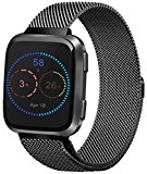Vancle For Fitbit Versa Bands, Stainless Steel Milanese Mesh Loop Metal Replacement Wristbands with Magnet Lock for Fitbit Versa (Black, Large)