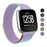 Swees for Fitbit Versa Bands for Women Men Small & Large, Milanese Stainless Steel Metal Magnetic Replacement Band for Fitbit Versa Smart Watch, Black, Champagne, Colorful, Rose Gold, Silver, Grey
