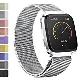 iGK For Fitbit Versa Bands, Stainless Steel Milanese Loop Metal Mesh Bracelet Sport Strap with Unique Magnet Lock Wristbands Replacement Band for Fitbit Versa Silver Small