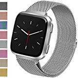 Vancle For Fitbit Versa Bands, Stainless Steel Milanese Mesh Loop Metal Replacement Wristbands with Magnet Lock for Fitbit Versa (Silver, Small)